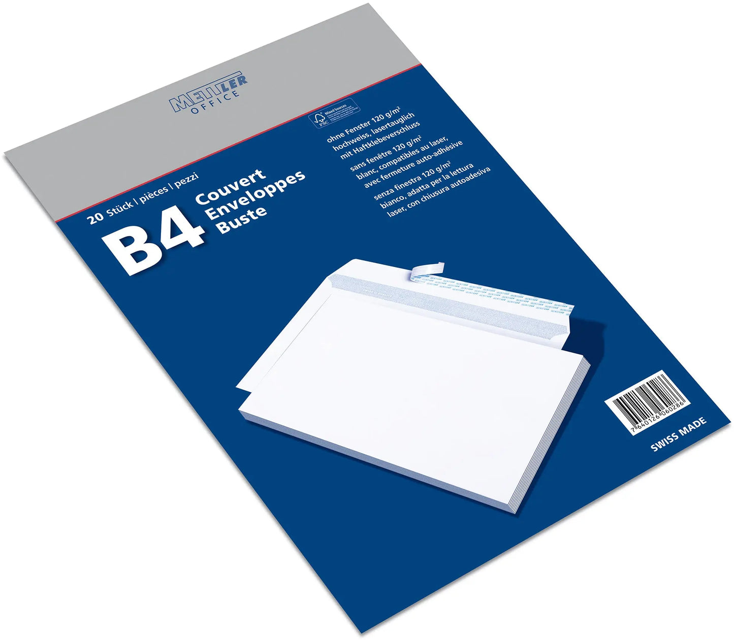 METTLER Couvert ohne Fenster B4 9096-120-S20 120g, ultraweiss 20 Stk. Idealshop