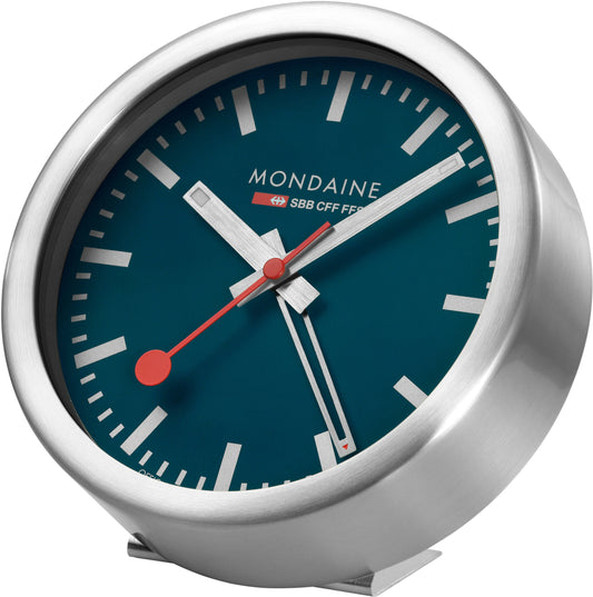 MONDAINE Wand / Tischuhr 125mm A997.46SBV.1 blau, Weckfunktion Idealshop