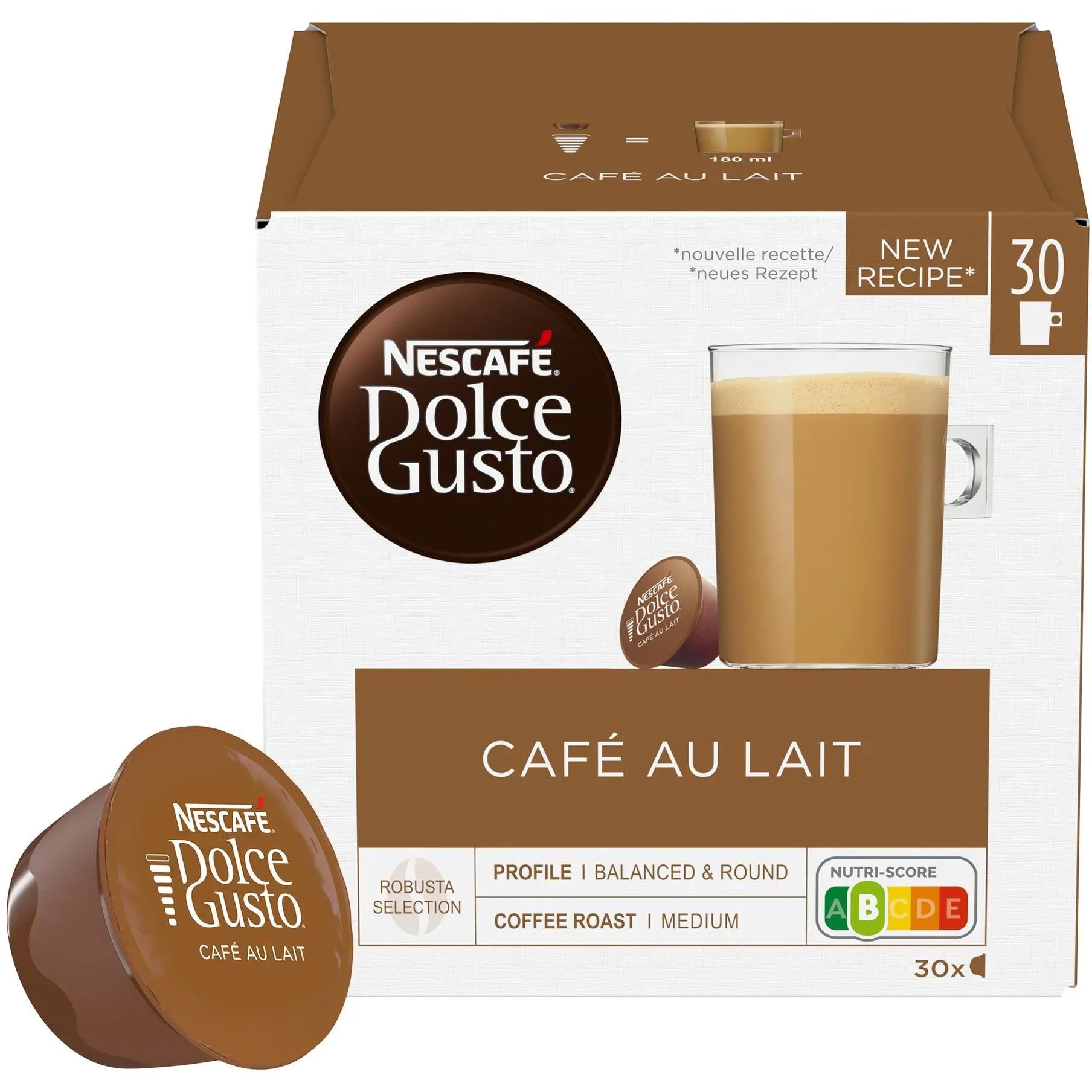 NESCAFE Kaffeekapseln Dolce Gusto 12483863 Café Au Lait 30 Stück Idealshop
