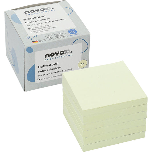 NOVOOO Haftnotizen Recycling 75x75mm 5654-11box gelb 6x100 Blatt Idealshop