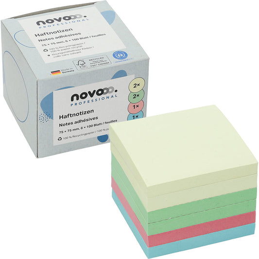 NOVOOO Haftnotizen Recycling 75x75mm 5654-88box assortiert 6x100 Blatt Idealshop