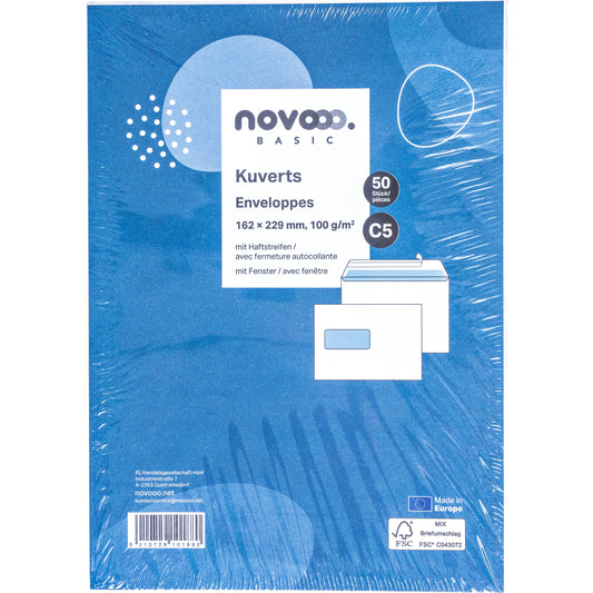 NOVOOO Couvert m/Fenster links C5 731514 100g, weiss 50 Stück Idealshop