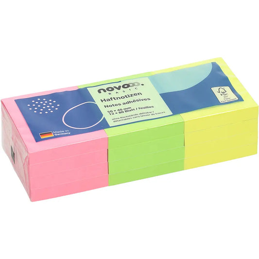 NOVOOO Haftnotizen 50x40mm 5653-39 grün, gelb, pink 12x80 Bl. Idealshop