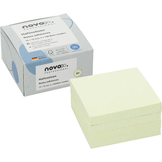 NOVOOO Haftnotizen Recycling 75x75mm 5654-11box-4 gelb 4x100 Blatt Idealshop