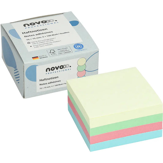 NOVOOO Haftnotizen Recycling 75x75mm 5654-88box-4 assortiert 4x100 Blatt Idealshop