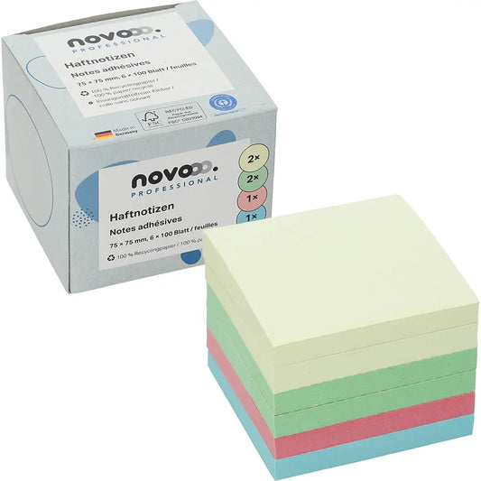 NOVOOO Haftnotizen Recycling 75x75mm 5654-88box assortiert 6x100 Blatt Idealshop