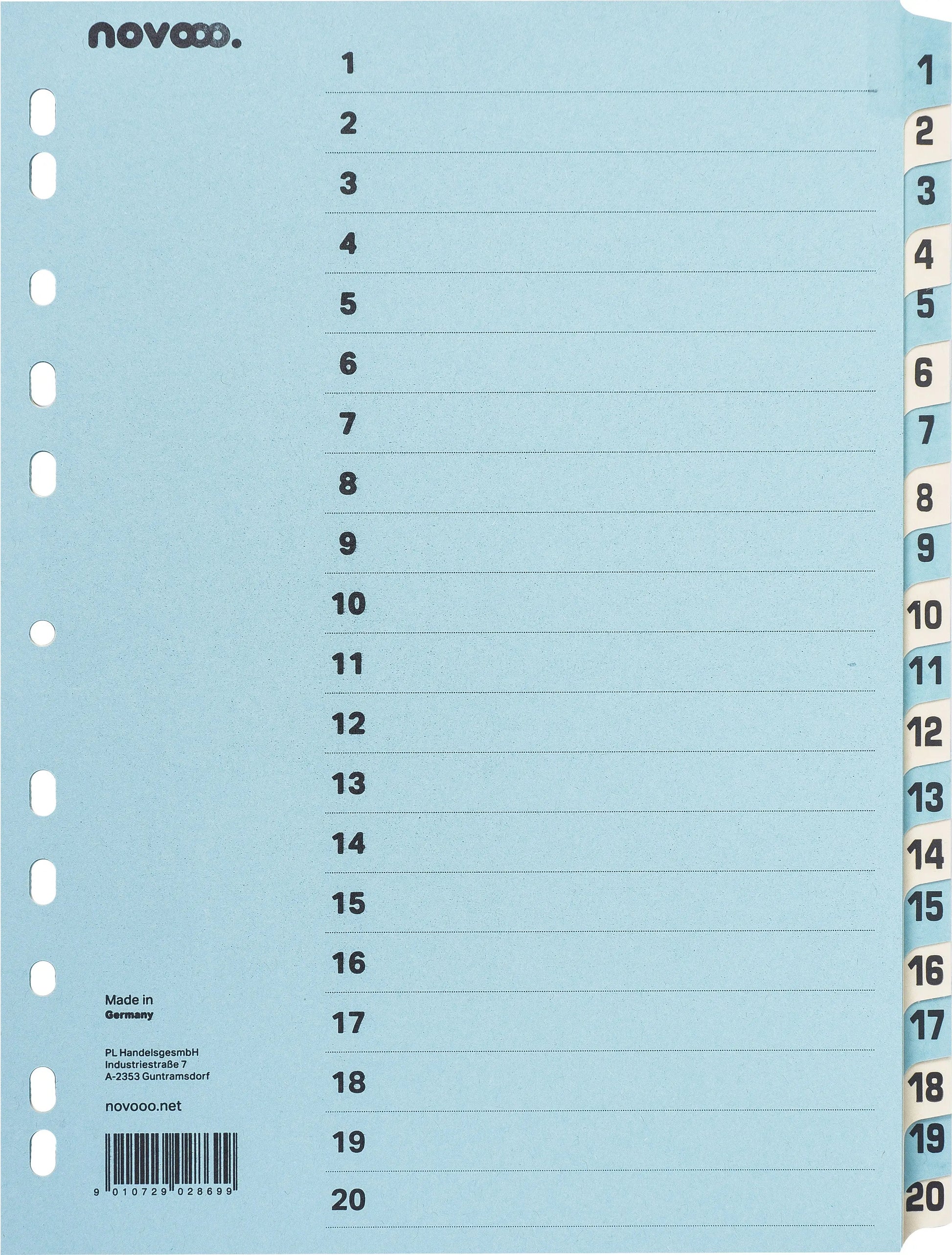 NOVOOO Kartonregister A4 40551 blau/beige 1-20 Idealshop