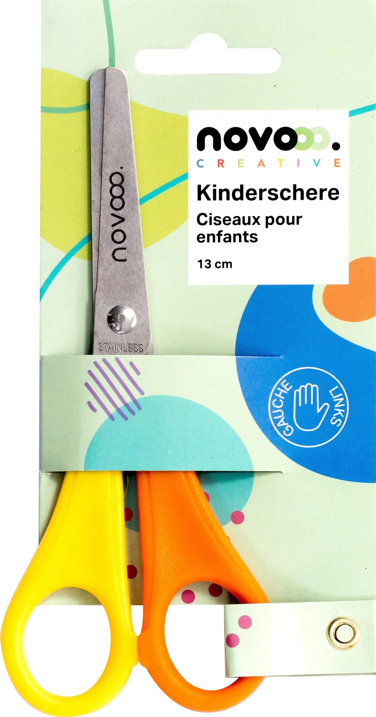 NOVOOO Kinderschere 13cm E-120593 MTH für Linkshänder gelb/orange Idealshop