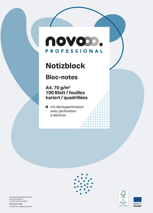 NOVOOO Notizblock weiss A4 694722 kariert 4mm, 70g 5x100 Blatt Idealshop