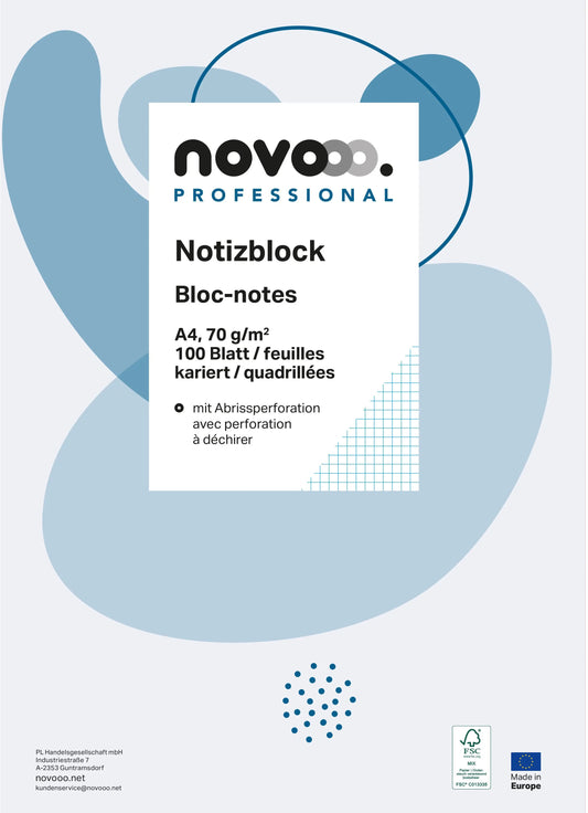 NOVOOO Notizblock weiss A4 694726 kariert 4mm, 70g 100 Blatt Idealshop