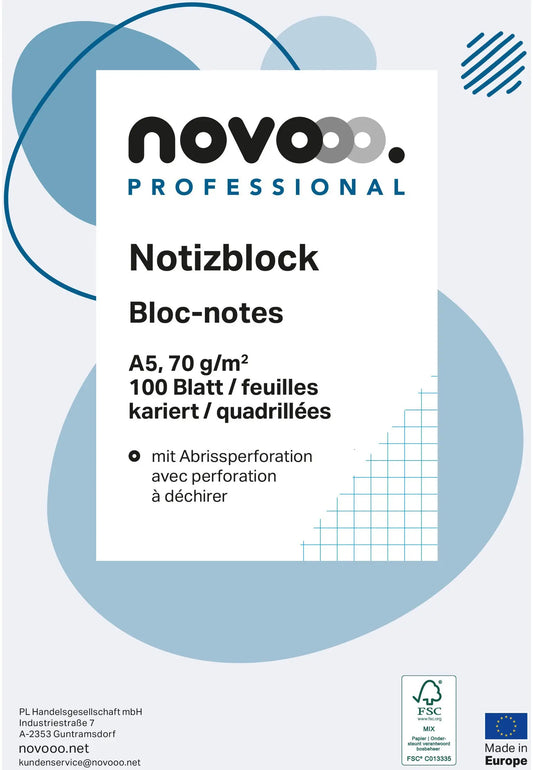 NOVOOO Notizblock weiss A5 694727 kariert 4mm, 70g 2x100 Blatt Idealshop