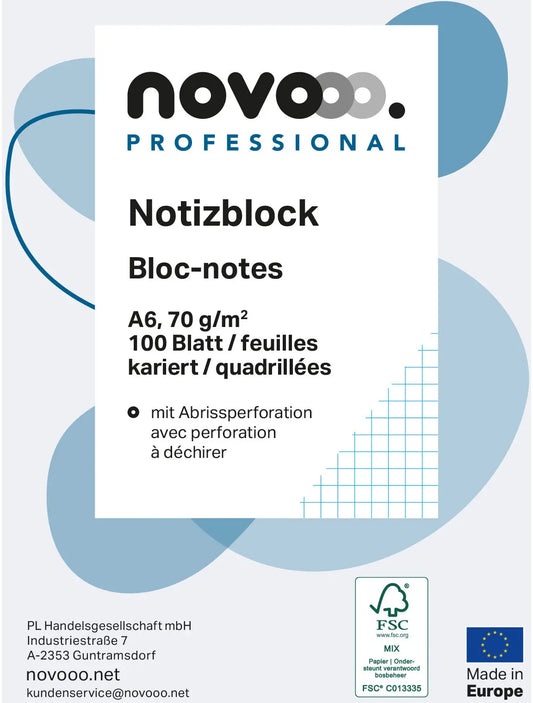 NOVOOO Notizblock weiss A6 694724 kariert 4mm, 70g 5x100 Blatt Idealshop