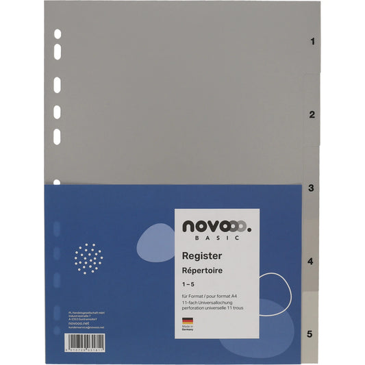 NOVOOO Register PP A4 40931 grau 1-5 Idealshop