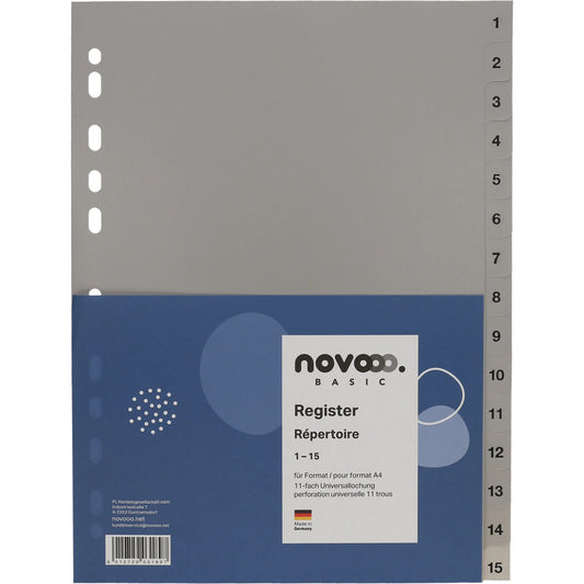 NOVOOO Register PP A4 40939 grau 1-15 Idealshop