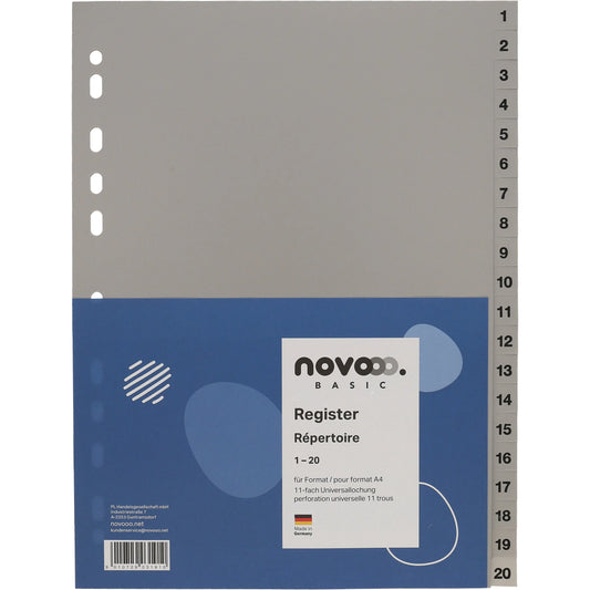 NOVOOO Register PP A4 40941 grau 1-20 Idealshop