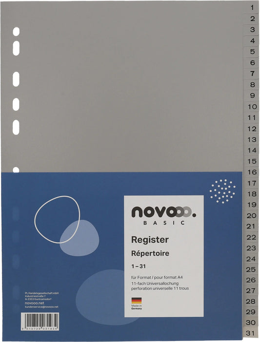 NOVOOO Register PP A4 40943 grau 1-31 Idealshop