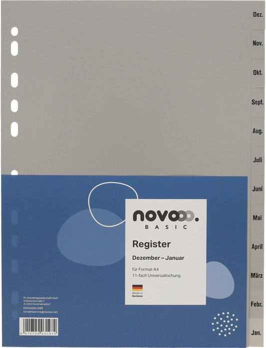 NOVOOO Register PP A4 40950 grau Dez-Jan DE Idealshop