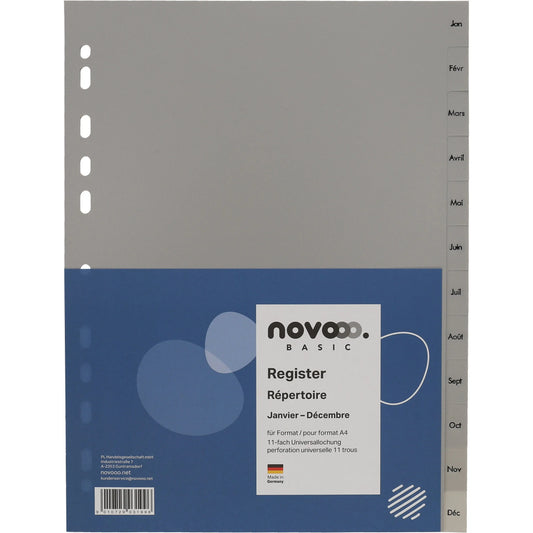 NOVOOO Register PP A4 40952 grau Jan-Déc FR Idealshop