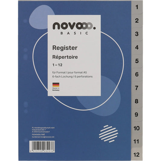 NOVOOO Register PP A5 40977 grau 1-12 Idealshop