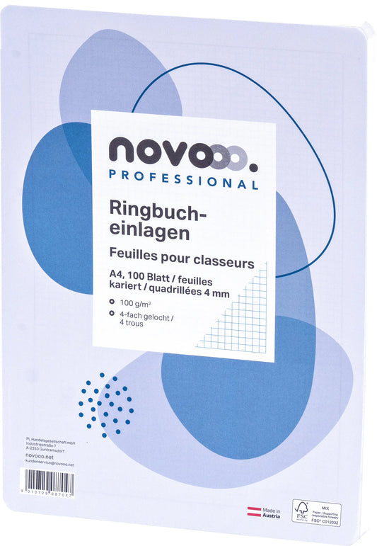 NOVOOO Ringbucheinlagen A4 729794 4mm kariert,100g, Rand 100 Bl. Idealshop