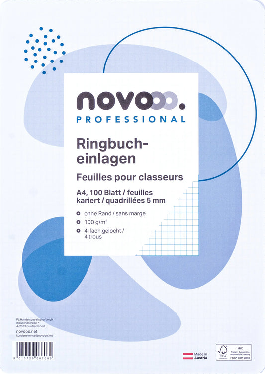 NOVOOO Ringbucheinlagen A4 729796 5mm kariert, 100g 100 Blatt Idealshop