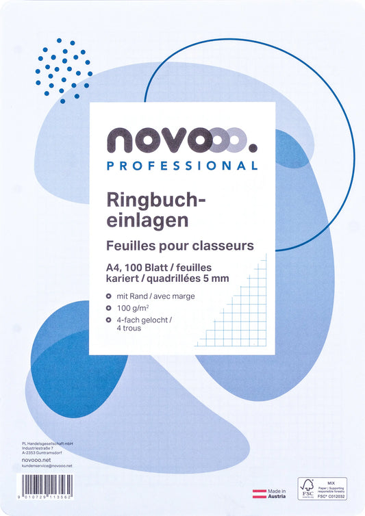 NOVOOO Ringbucheinlagen A4 731885 5mm kariert,100g,Rand 100 Bl. Idealshop