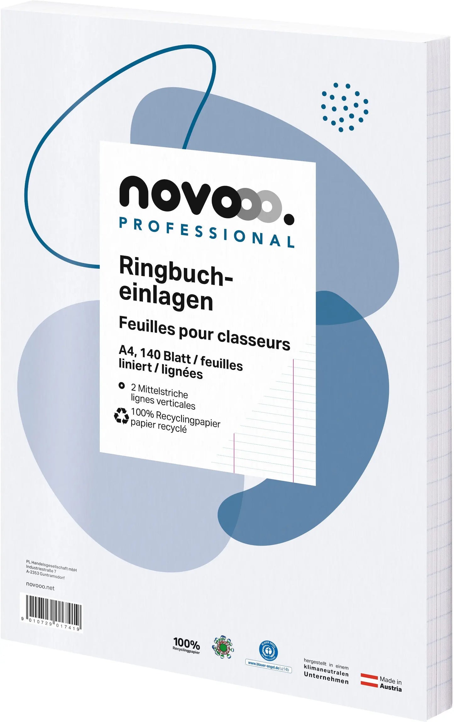 NOVOOO Ringbucheinlagen recycling A4 535027010 liniert 9mm, o/Rand 140 Blatt Idealshop