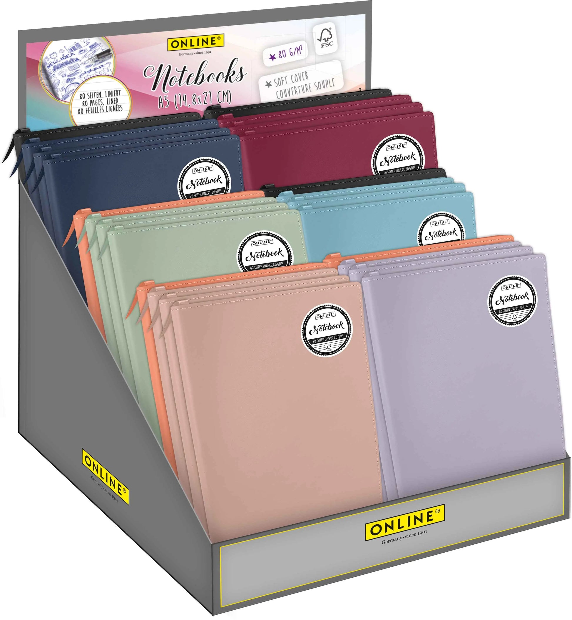 ONLINE Notizbuch Soft Cover A5 16008/24 assortiert 24 Stück Idealshop