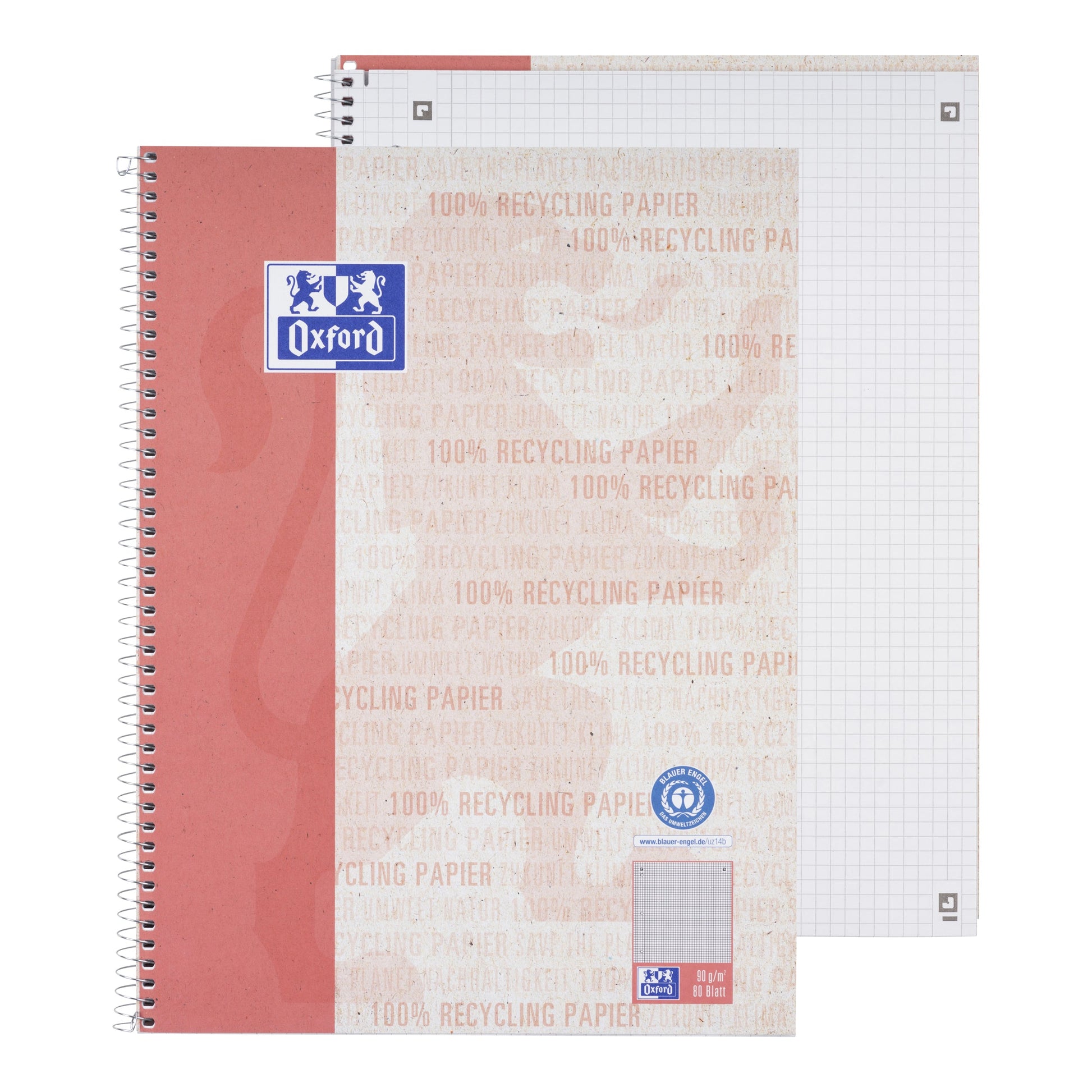 OXFORD Collegeblock Recycling A4 400159358 kariert 5mm, 90g 80 Blatt Idealshop