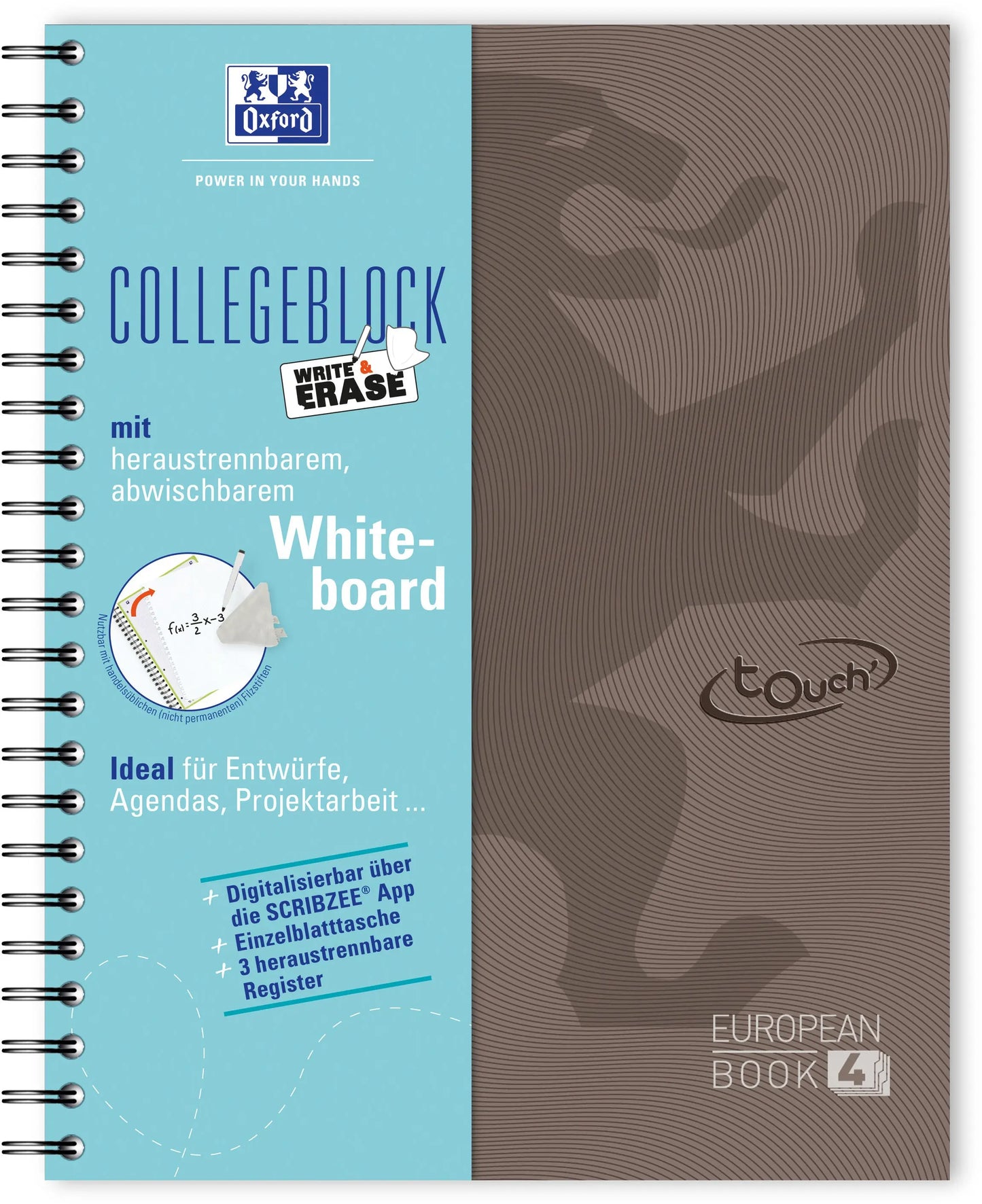 OXFORD European Book, Whiteboard A4+ 400132983 kariert, braun 120 Blatt Idealshop