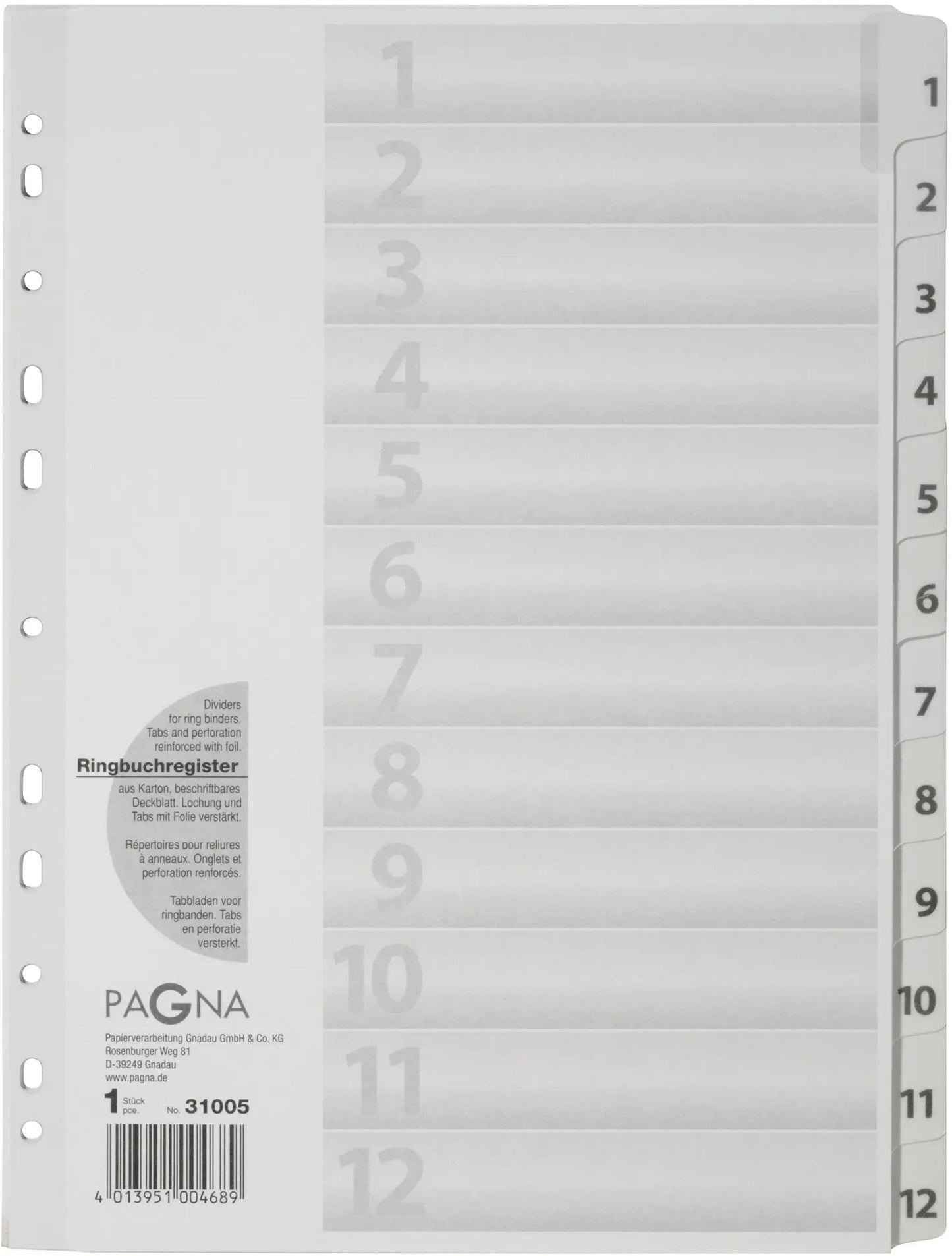 PAGNA Register Karton A4 31005-08 weiss 12-teilig, 1-12 Idealshop