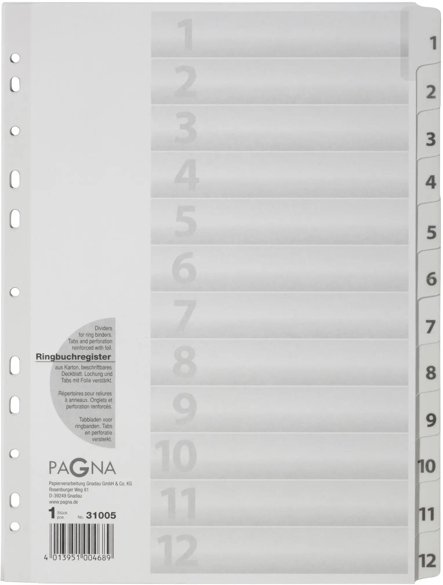 PAGNA Register Karton A4 31005-08 weiss 12-teilig, 1-12 Idealshop