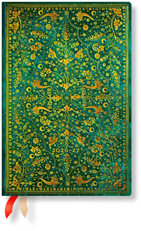 PAPERBLANKS Agenda Smaragdblume Mini 26/27 DD1723-4 1W/2S 18M DE HOR HC 9.5x14cm Idealshop