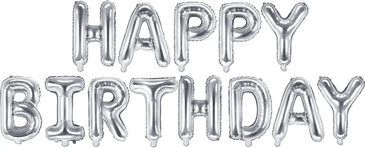 PARTYDECO Folienballon 340x35cm FB6M-018 Happy Birthday silber Idealshop