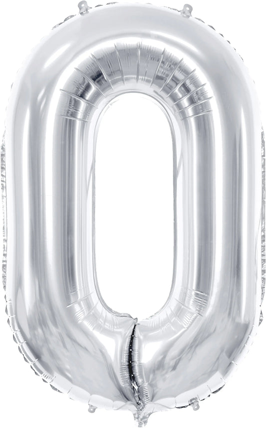PARTYDECO Folienballon Ziffer 0 86cm FB1M-0-018 silber Idealshop