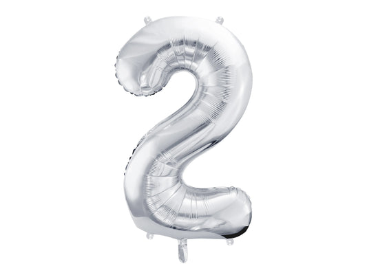 PARTYDECO Folienballon Ziffer 2 86cm FB1M-2-018 silber Idealshop