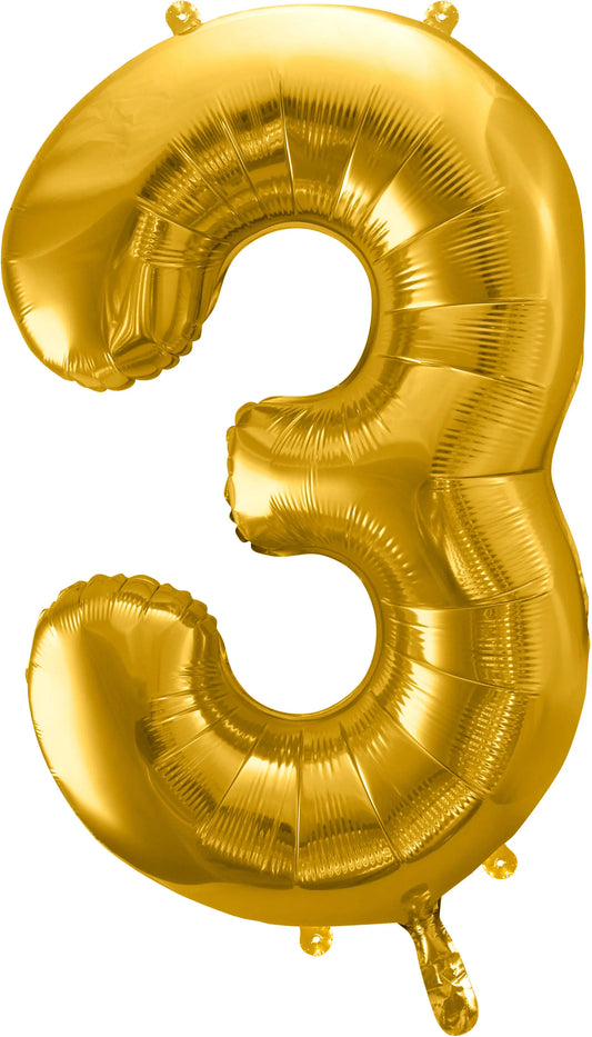 PARTYDECO Folienballon Ziffer 3 86cm FB1M-3-019 gold Idealshop