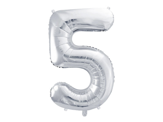 PARTYDECO Folienballon Ziffer 5 86cm FB1M-5-018 silber Idealshop