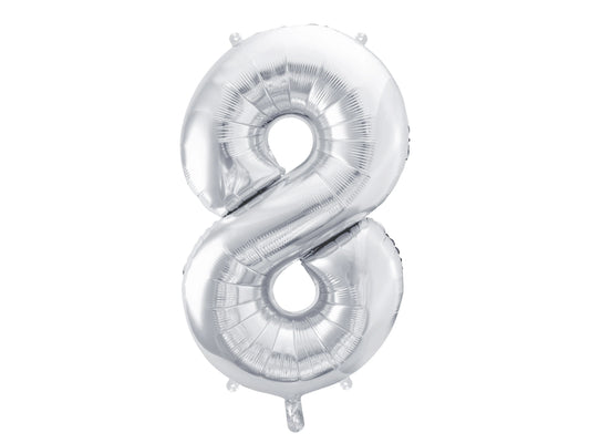 PARTYDECO Folienballon Ziffer 8 86cm FB1M-8-018 silber Idealshop