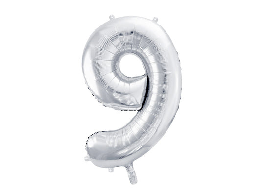 PARTYDECO Folienballon Ziffer 9 86cm FB1M-9-018 silber Idealshop