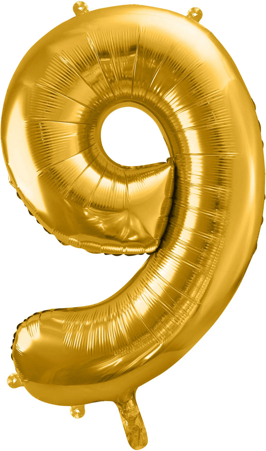 PARTYDECO Folienballon Ziffer 9 86cm FB1M-9-019 gold Idealshop