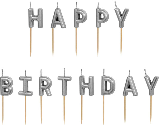 PARTYDECO Kerzen Happy Birthday SCS-13-018 silber Idealshop
