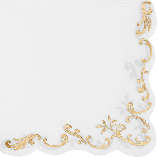 PARTYDECO Servietten 33x33cm SP33-103-008 weiss/gold 12 Stück Idealshop