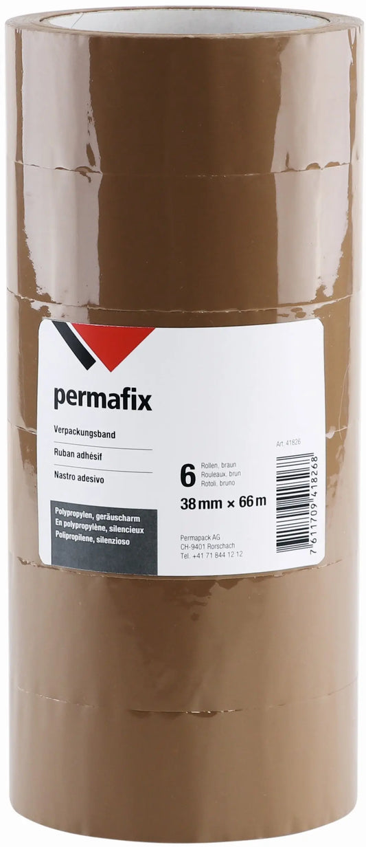 PERMAFIX Verpackungsband 41826 BRAUN 38mmX66M 6 Stk. Idealshop
