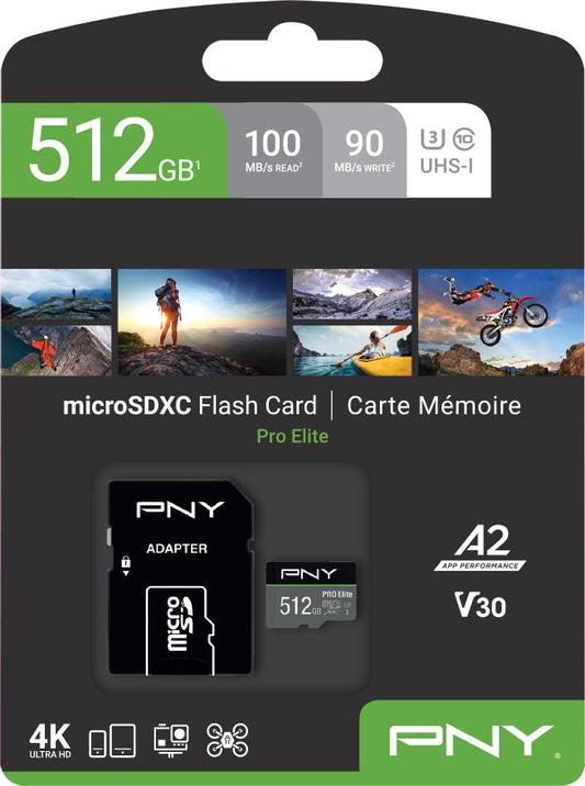 PNY micro-SDXC Pro Elite 512GB P-SDUX512U3100PRO-GE UHS-I U3 A2 & adapter Idealshop