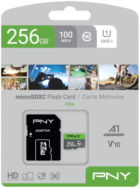 PNY micro-SDXC Elite 256GB P-SDU256V11100EL-GE UHS-I U1/A1(V10)& SD adapter Idealshop
