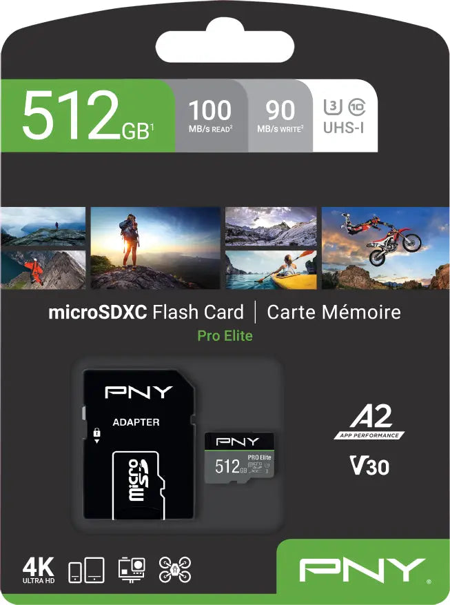 PNY micro-SDXC Pro Elite 512GB P-SDUX512U3100PRO-GE UHS-I U3 A2 & adapter Idealshop