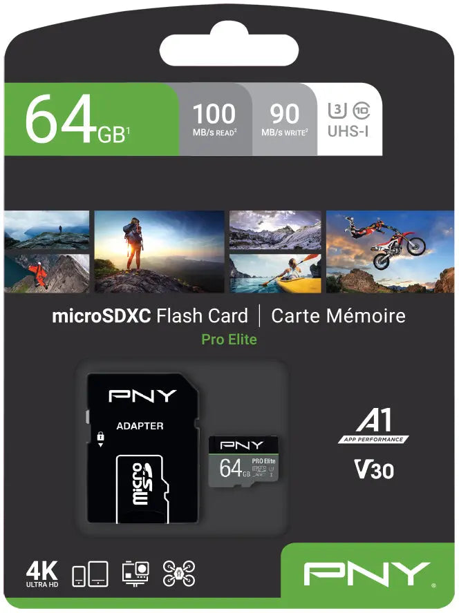 PNY micro-SDXC Pro Elite 64GB P-SDU64GV31100PRO-GE UHS-I U3 A1 & adapter Idealshop