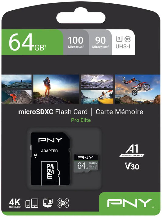 PNY micro-SDXC Pro Elite 64GB P-SDU64GV31100PRO-GE UHS-I U3 A1 & adapter Idealshop
