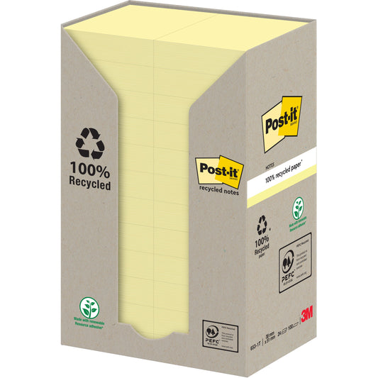 POST-IT Haftnotizen Recycling 51x38mm 653-1T gelb, 24x100 Blatt Idealshop